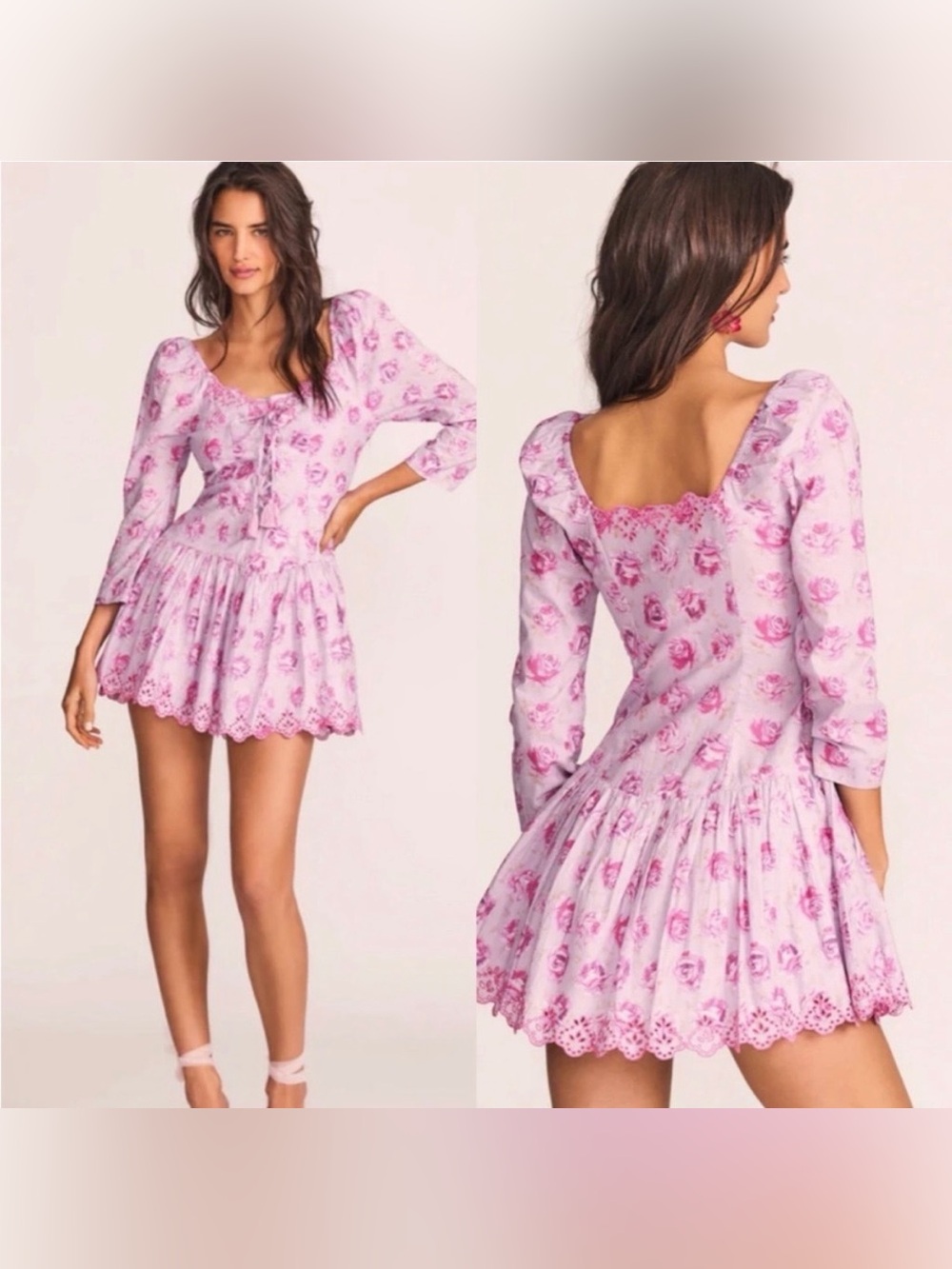 LoveShackFancy Deeba Floral Mini Dress 10 Lilac Fusion Eyelet Corset Cottagecore
